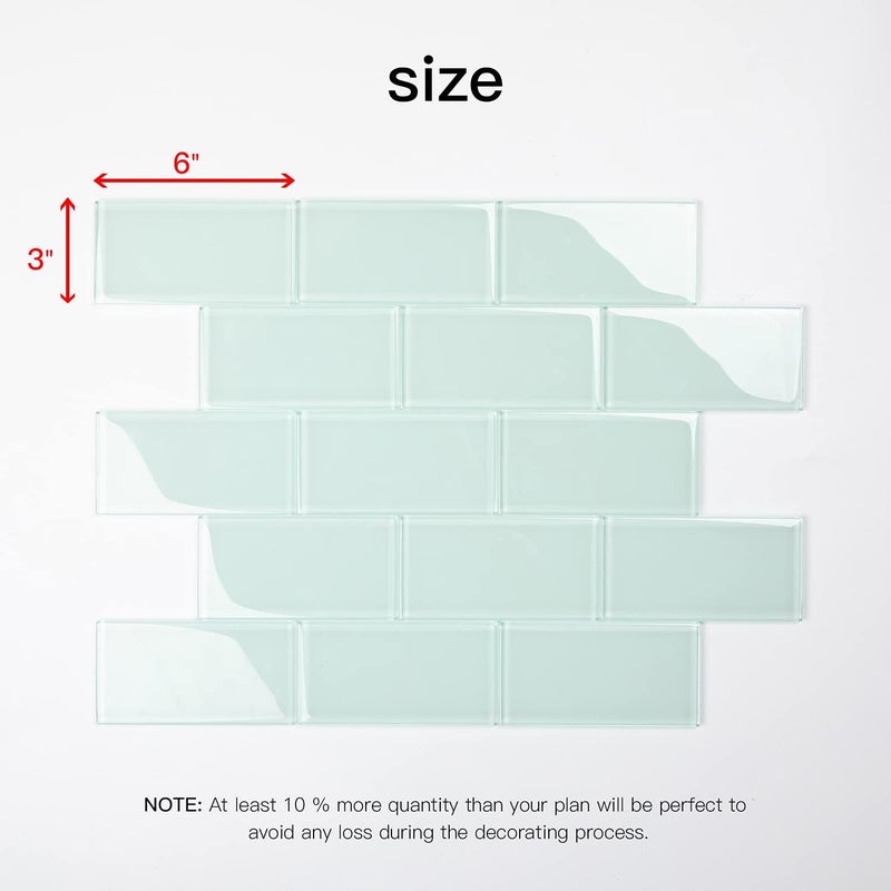 Lovdeco Peel and Stick Glass Subway Tile, 3 x 6 Inch, 5 Sq Ft, Light Green Glass for Bathroom Kitchen Backsplash Wall, 40-Pack - Image 5
